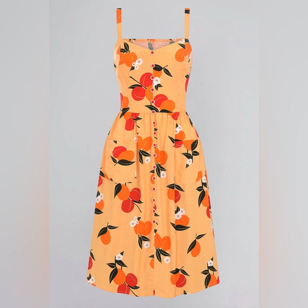 Collectif Kimberly Mid-Century Apricot Swing Dress Small